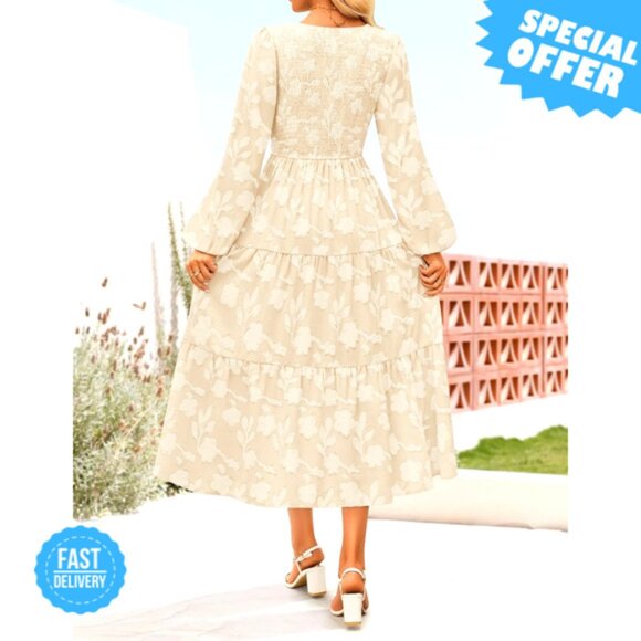 BRAND NEW ZESICA Boho Floral Midi Dress with Long Sleeves - Picture 4 of 4